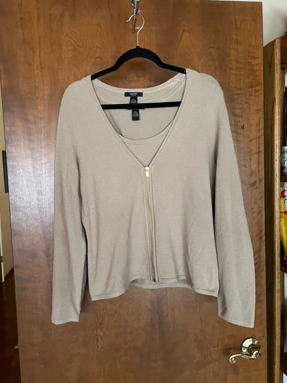 Alfani  Beige Knit V-Neck Two Piece Sweater Set